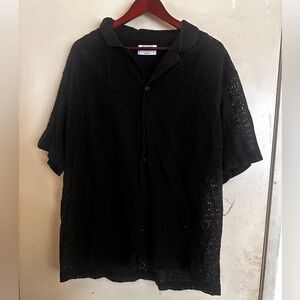 Old Navy Black Openwork Button-Up Top